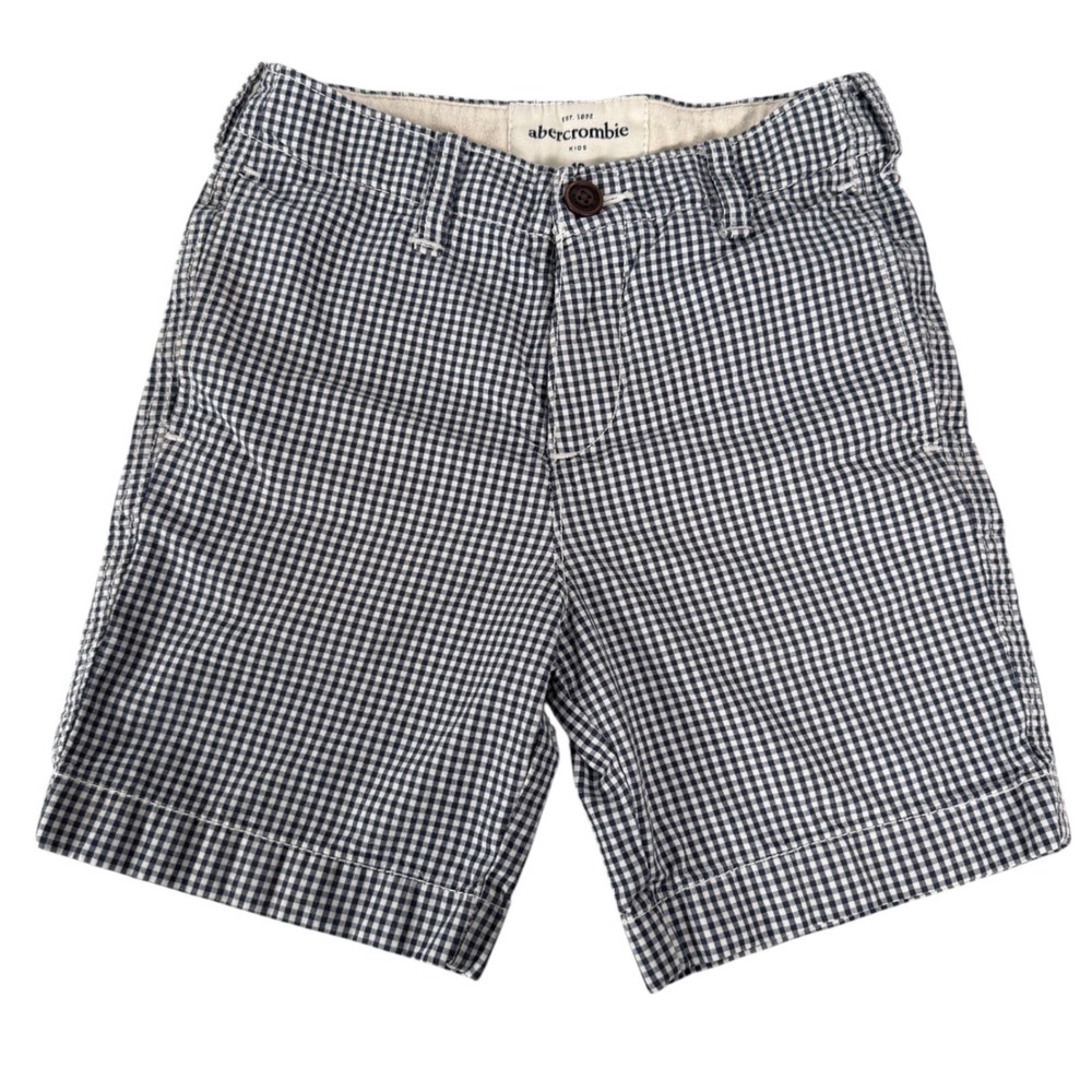 Abercrombie Kids Boys Size 10 Gingham Chino Shorts Navy Blue White Cotton Check